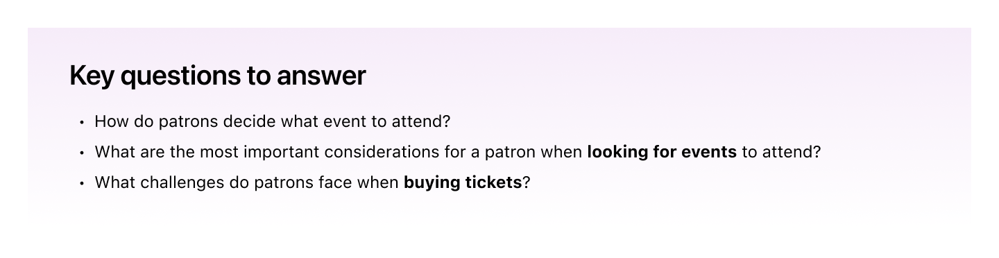 Questions to answer during the patron research study
